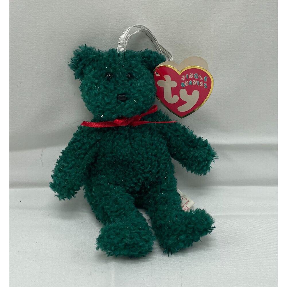 TY 2001‎ Holiday Teddy Jingle Beanies Bean Bag Plush 5" green ornament